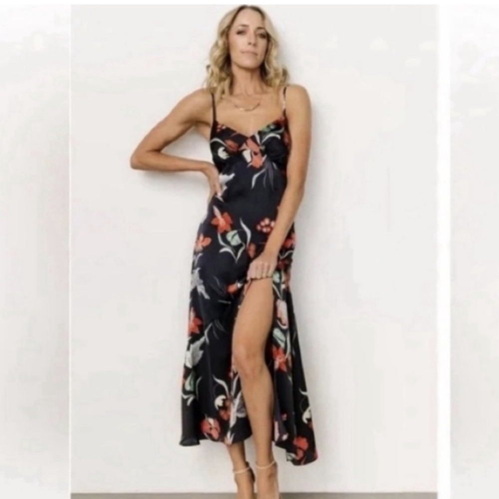 Baltic Born “Sabina” Indigo Print Navy Blue Floral Slip Dress Size L New Tags